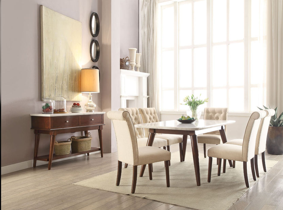 Gasha - Dining Table - White Marble & Walnut Unique Piece Furniture