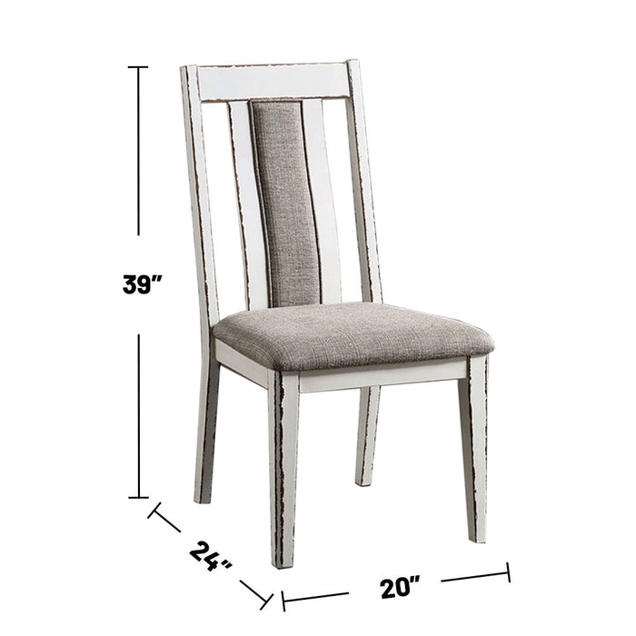 (Set of 2) Upholstered Side Chairs In Weathered White And Warm Gray Finish