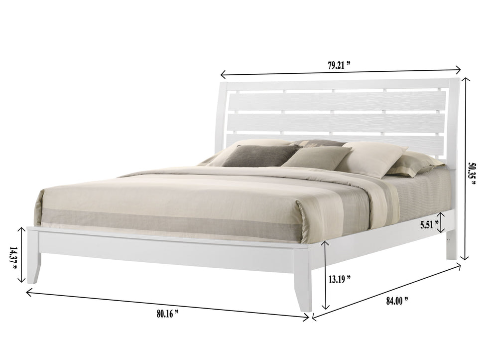 1 Piece King Size White Finish Panel Bed Geometric Design Frame Softly Curved Headboard Wooden Bedroom Furniture