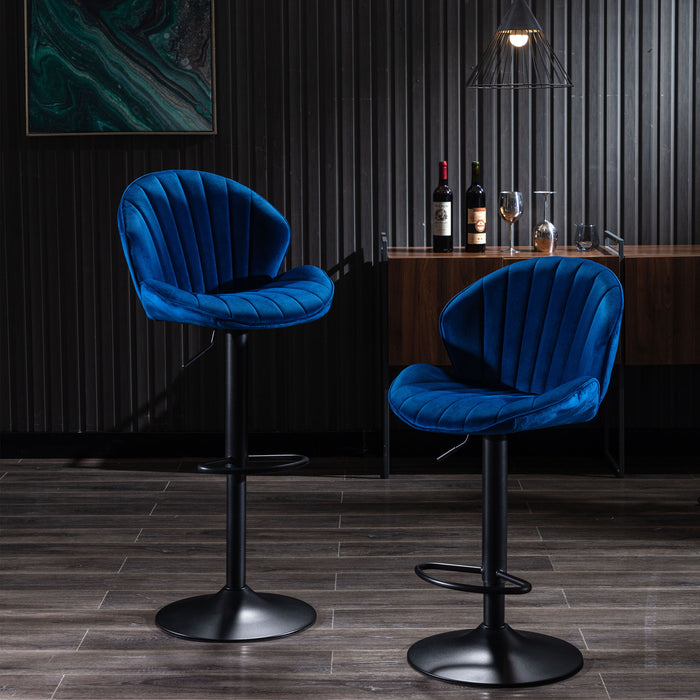 Bar Stools (Set of 2) - Adjustable Barstools With Back And Footrest, Counter Height Bar Chairs For Kitchen, Pub - Blue & Black