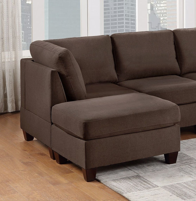 Living Room Furniture Ottoman Black Coffee Linen Like Fabric 1 Piece Cushion Ottoman Wooden Legs
