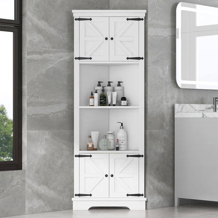 Tall Bathroom Storage Cabinet, Corner Cabinet With Doors And Adjustable Shelf, MDF Board - White