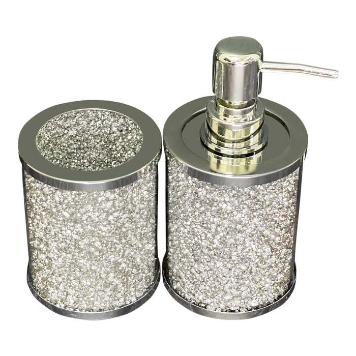 Ambrose Exquisite 2 Piece Soap Dispenser And Toothbrush Holder In Gift Box - Silver