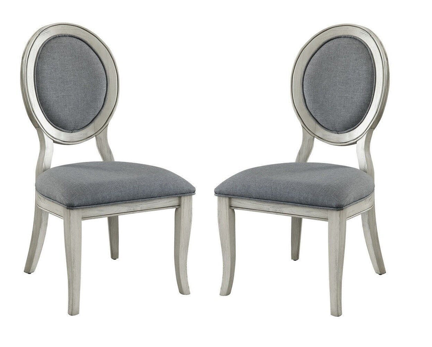 Transitional Antique White And Gray Side Chairs (Set of 2) Chairs Dining Room Furniture Padded Fabric Seat