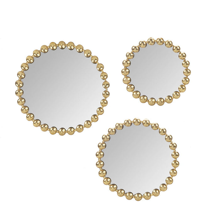 Gold Beaded Round Wall Mirror 3 Piece Set
