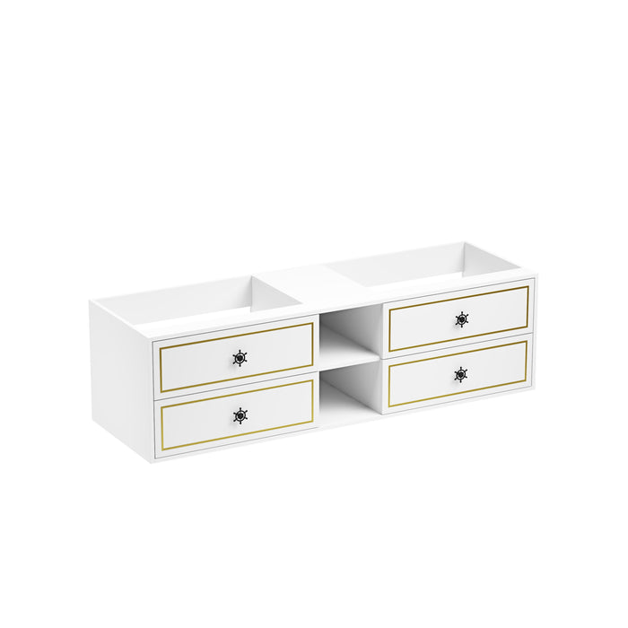 Wall Hung Doulble Sink Bath Vanity Cabinet Only, Vanities Without Tops - White