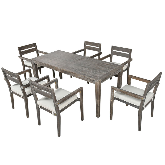 U_Style Acacia Wood Outdoor Dining Table And Chairs Suitable For Patio, Balcony Or Backyard - Gray