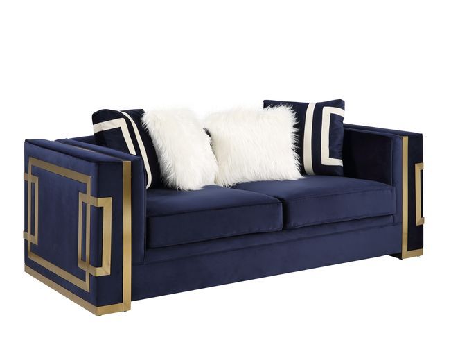 Virrux - Loveseat - Blue Velvet & Gold Finish Unique Piece Furniture
