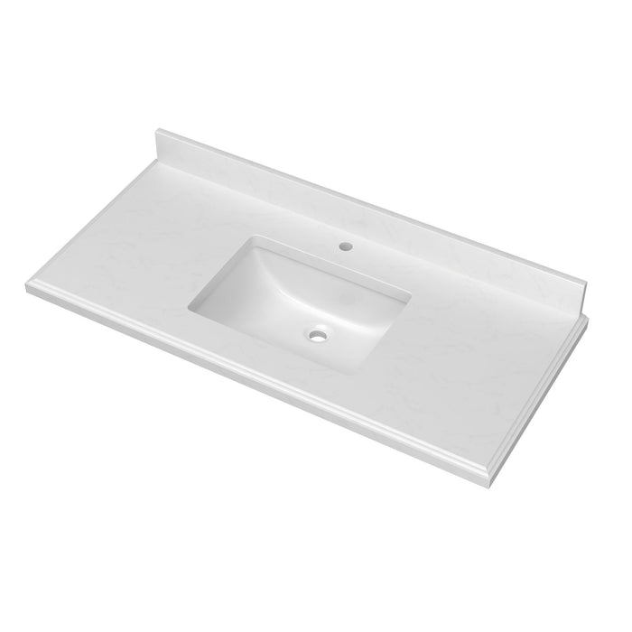 Quartz Vanity Top With Undermounted Rectangular Ceramic Sink & Backsplash White Carrara Engineered Stone Countertop For Bathroom Kitchen Cabinet 1 Faucet Hole (Not Include Cabinet)