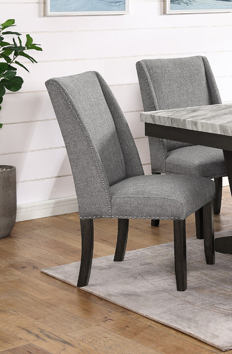 Modern Look 2 Pieces Gray Finish Side Chair Fabric Upholstered Seat Back Wing Back Chair Nailhead Trim Accent Dining Room Wooden Furniture