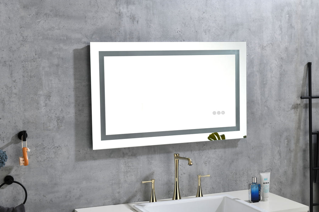 LED Bathroom Mirror, Framed Gradient Front And Backlit LED Mirror For Bathroom, 3 Colors Dimmable, Enhanced Anti - Fog Wall Mounted Lighted Vanity Mirror - Gray