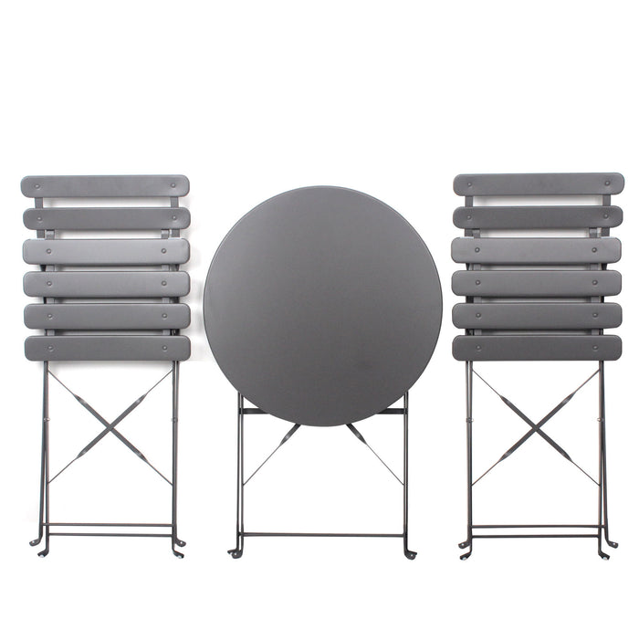 3 Pieces Patio Bistro Balcony Metail Chair Table Set - Gray