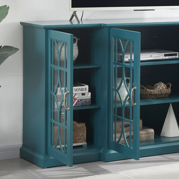 TV Stand, Storage Buffet Cabinet, Sideboard With Glass Door And Adjustable Shelves, Console Table For Dining Living Room Cupboard - Teal Blue