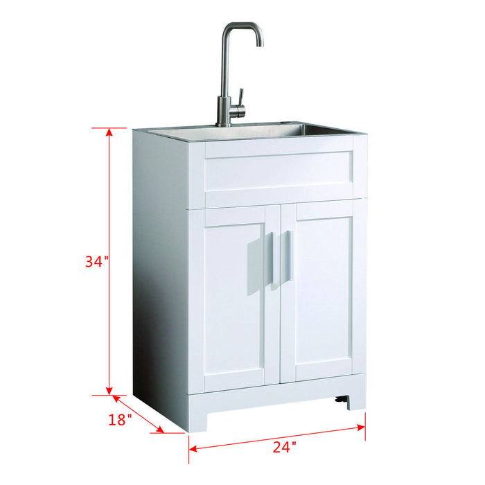 24In White Paint Free Laundry Tub Cabinet With Stainless Steel Combo