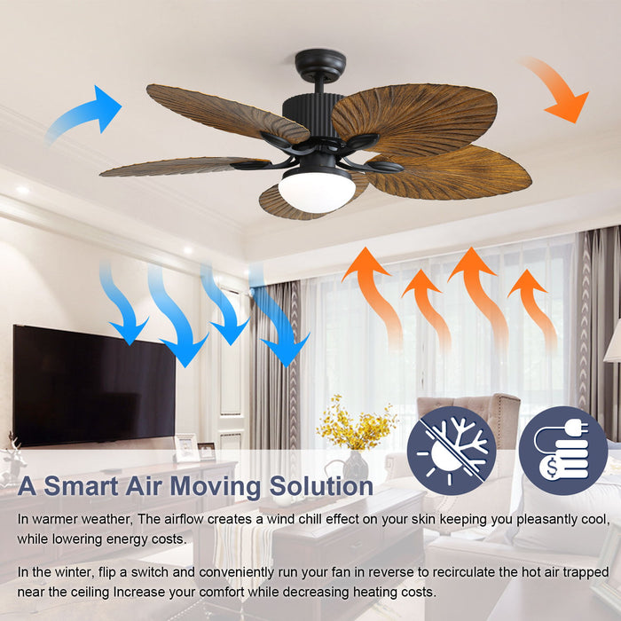 Tropical Ceiling Fan With 3 Speed Wind 3 Color Dimmable LED Light Remote Control Reversible Ac Motor