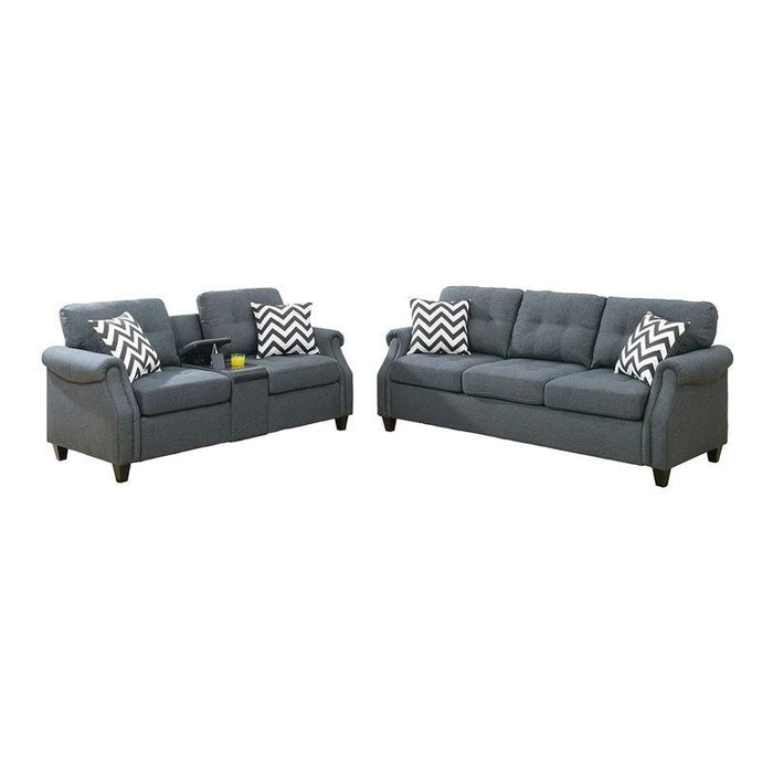 2Pcs Sofa Set Living Room Furniture Blue Gray Plush Polyfiber Sofa Loveseat Console Pillows Couch