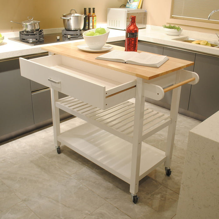 Kitchen Island & Kitchen Cart, Mobile Kitchen Island With Two Lockable Wheels, Simple Design To Display Foods And Utensil Clearly, One Big Drawer Keeps Kitchen Ware From Dust