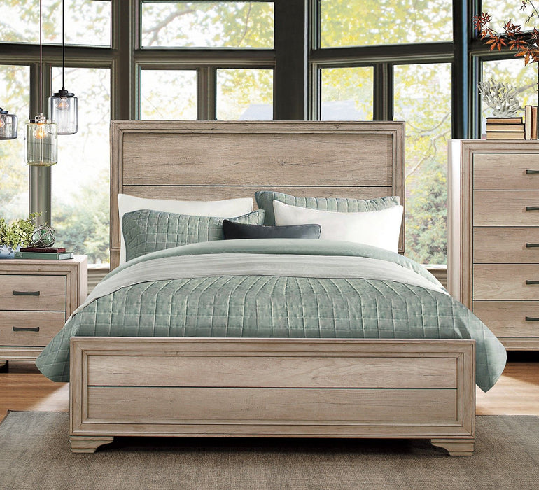 Contemporary Look Natural Finish Queen Bed 1 Piece Premium Melamine Board Wooden Bedroom Furniture