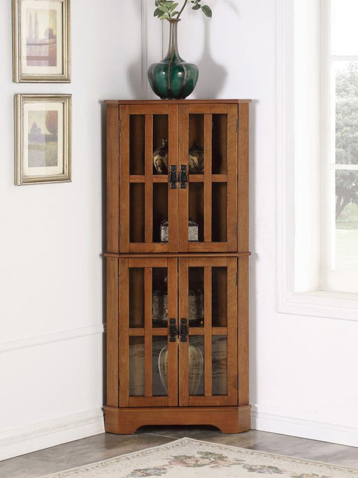 Coreosis - 4-Shelf Corner Curio Cabinet - Golden Brown Unique Piece Furniture