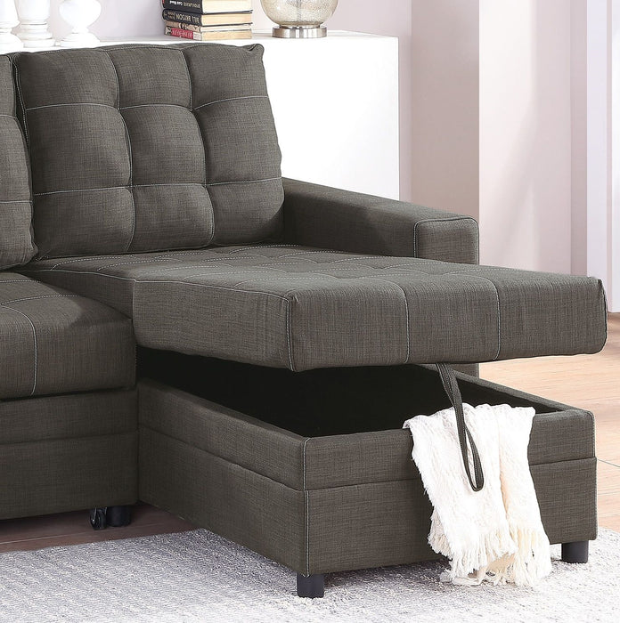 Ash Black Convertible Sectional Pull Out Bed Sofa Chaise Reversible Storage Chaise Polyfiber Tufted Couch Lounge