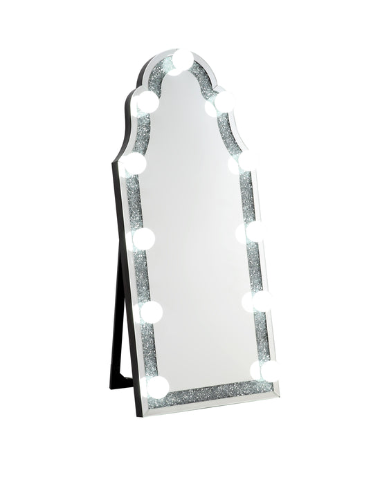 Acme Noralie Accent Floor Mirror In Mirrored & Faux Diamonds