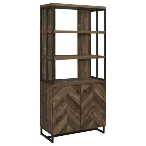 Millbrook - 2-Door Bookcase - Rustic Oak Herringbone And Gunmetal Unique Piece Furniture