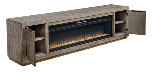 Krystanza - Weathered Gray - TV Stand With Wide Fireplace Insert Unique Piece Furniture