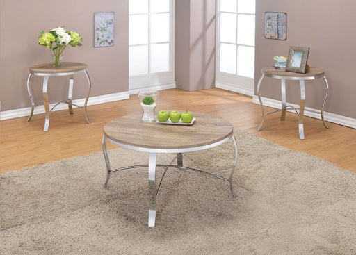 Malai - Coffee Table - Weathered Light Oak & Chrome Unique Piece Furniture