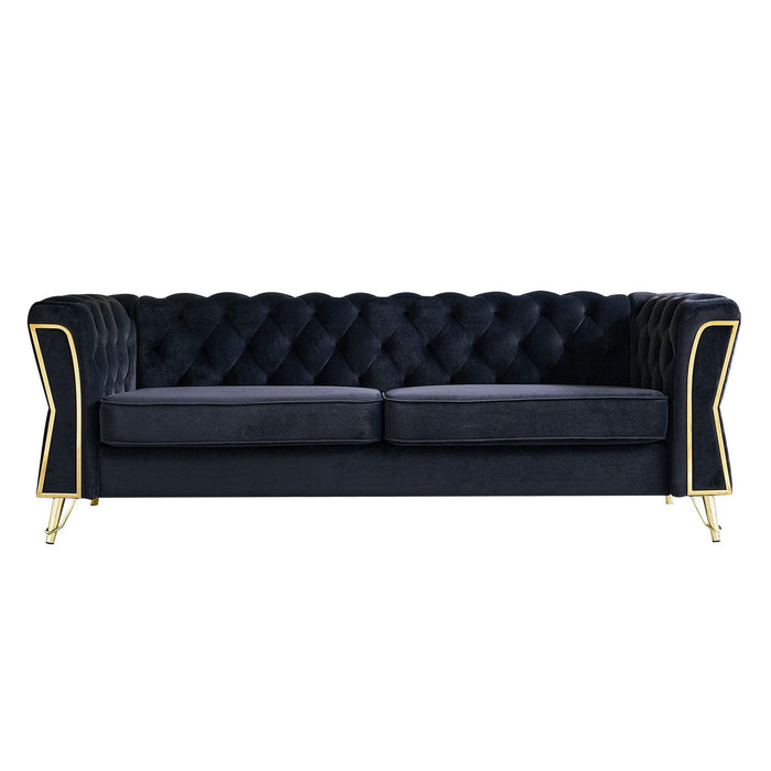 Modern Tufted Velvet Sofa For Living Room Black Color