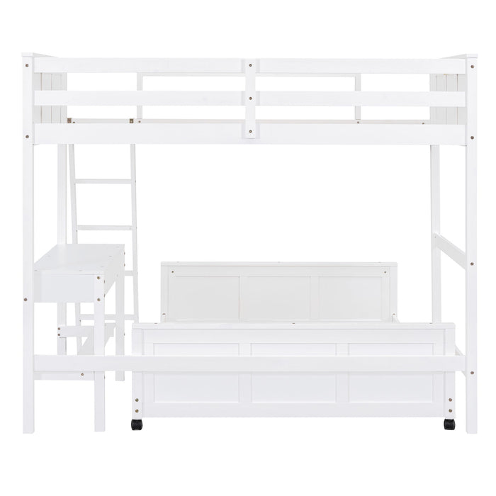 Twin Over Full Bunk Bed With Desk, White