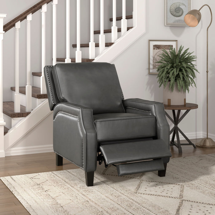 Push Back Reclining Chair Transitional Style Gray Color Self-Reclining Motion Chair 1 Piece Cushion Seat Modern Living Room Furniture