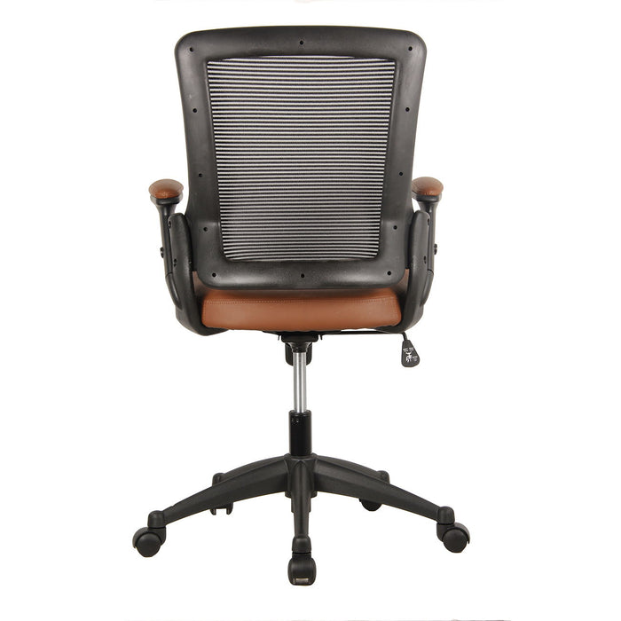 Techni Mobili Mid Back Mesh Task Office Chair With Height Adjustable Arms, Brown