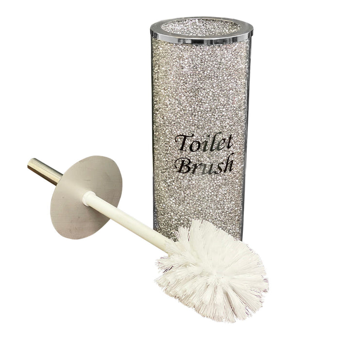 Ambrose Exquisite Glass Toilet Brush Holder In Gift Box (Includes Brush) - Silver