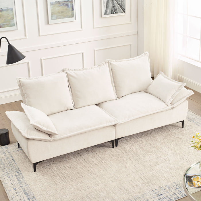 Modern Sailboat Sofa Dutch Velvet 3-Seater Sofa With Two Pillows For Small Spaces In Living Rooms, Apartments - Beige