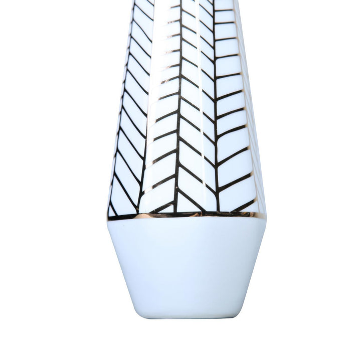 White Ceramic Vase With Gold Geometric Accent Design - Elegant And Versatile Home Decor