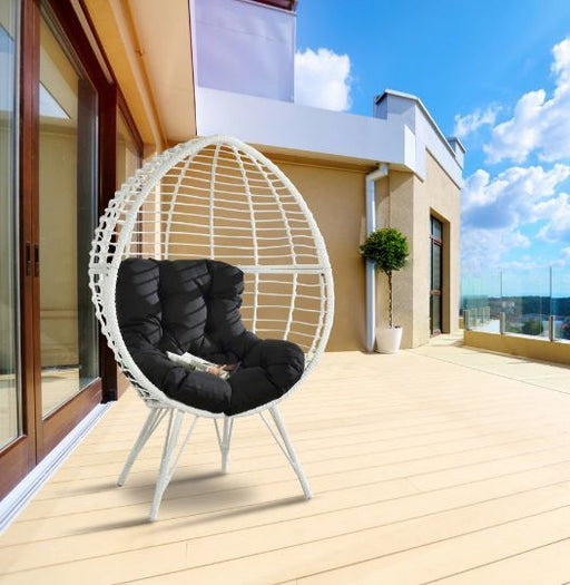 Galzed - Patio Lounge Chair - Black Fabric & White Wicker Unique Piece Furniture