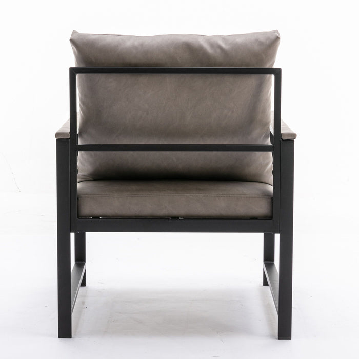Modern Faux Leather Accent Chair With Black Powder Coated Metal Frame, Single Sofa For Bedroom - Gray