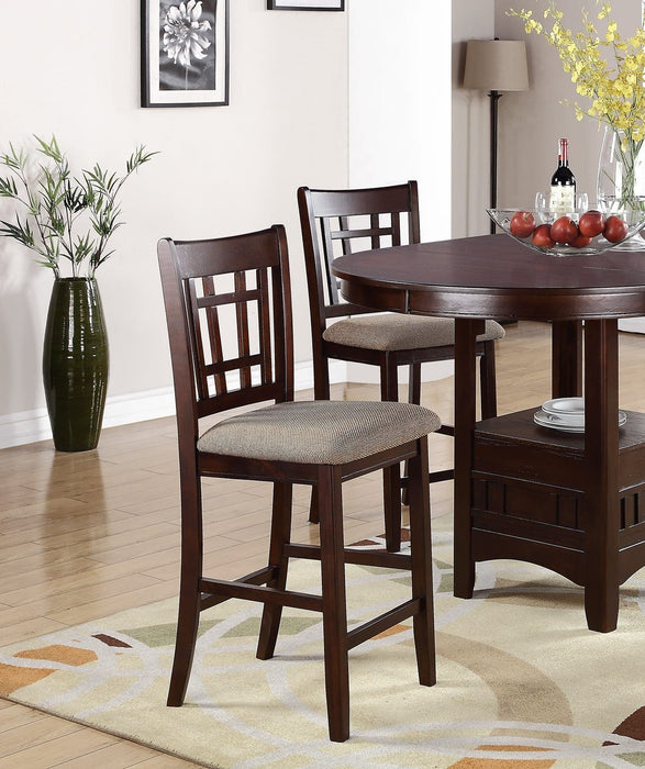 Contemporary Dining Room Counter Height 5 Pieces Dining Set Round Table With Leaf & 4 Side Chairs Dark Rosy Brown Finish Solid Wood
