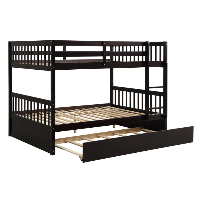 Full Over Full Bunk Bed With Trundle, Ladder And Safety Rails - Espresso