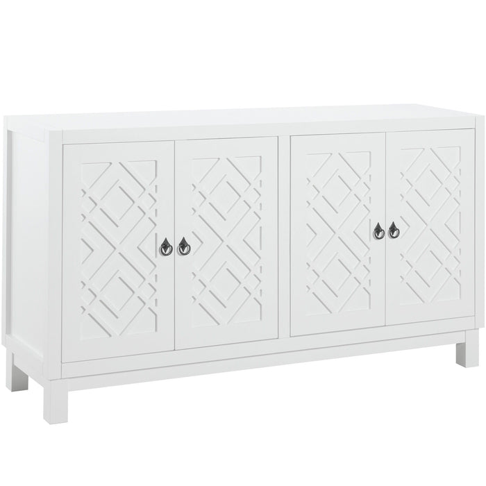 Trexm Large Storage Space Sideboard, 4 Door Buffet Cabinet With Pull Ring Handles For Living Room, Dining Room (White)