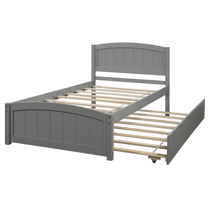 Twin Size Platform Bed With Trundle - Gray