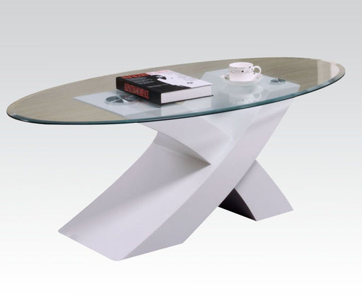 Pervis - Coffee Table - White & Clear Glass Unique Piece Furniture