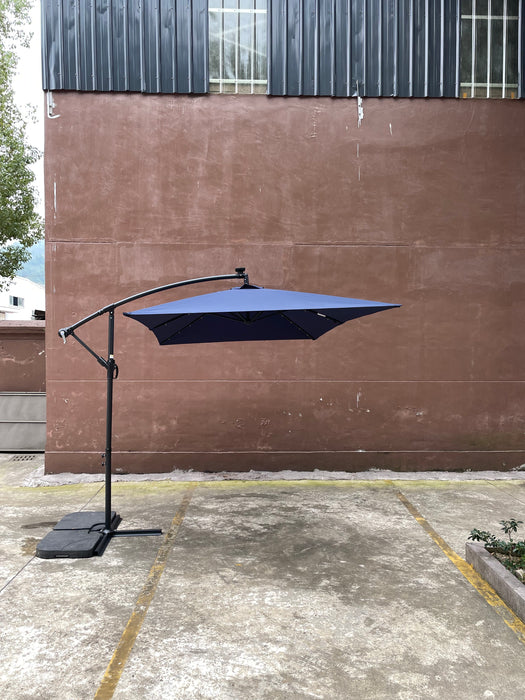 Rectangle 2X3M Outdoor Patio Umbrella Solar Powered LED Lighted Sun Shade Market Waterproof 8 Ribs Umbrella With Crank And Cross Base For Garden Deck Backyard Pool Shade Outside Deck Swimming Pool - Navy Blue