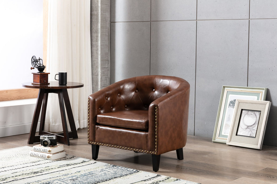 Pu Leather Tufted Barrel Chairtub Chair For Living Room Bedroom Club Chairs - Dark Brown