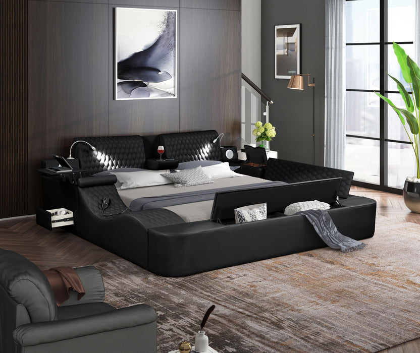 Zoya Smart Multifunctional King Size Bed Made With Wood In Black