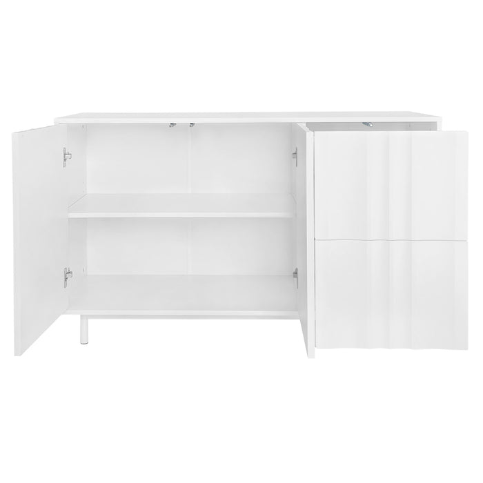 U_Style Wave Pattern Storage Cabinet With 2 Doors And 2 Drawers, Adjustable, Suitable For Study, Entrance And Living Room - White