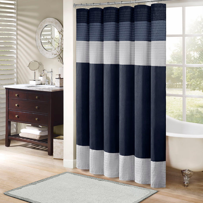 Faux Silk Shower Curtain - Navy