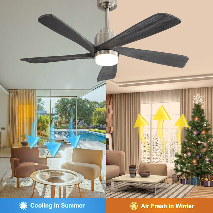 Modern Ceiling Fan With 120V Dimmable 5 Solid Wood Blades Remote Control Reversible Dc Motor With LED Light