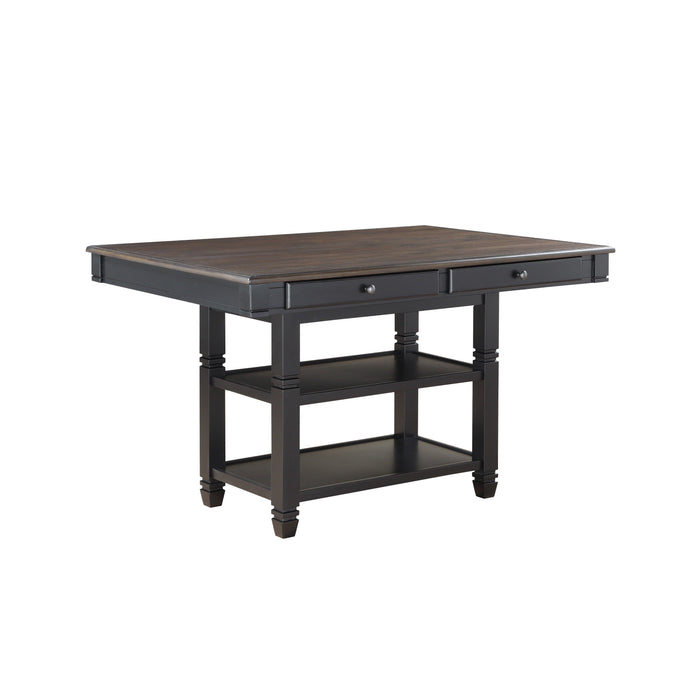 Transitional Style 1 Piece Counter Height Table With Storage Drawers 2 Display Shelves Natural And Black Finish Dining Furniture