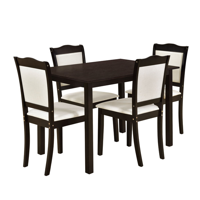 Trexm 5 Piece Wood Dining Table Set Simple Style Kitchen Dining Set Rectangular Table With Upholstered Chairs For Limited Space (Espresso)